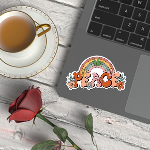 Peace Custom Waterproof Sticker, Retro Hippie Flower Child Die Cut Sticker, 60s Car Decal, Vintage Vinyl Decal, Cannabis Sticker, Peace