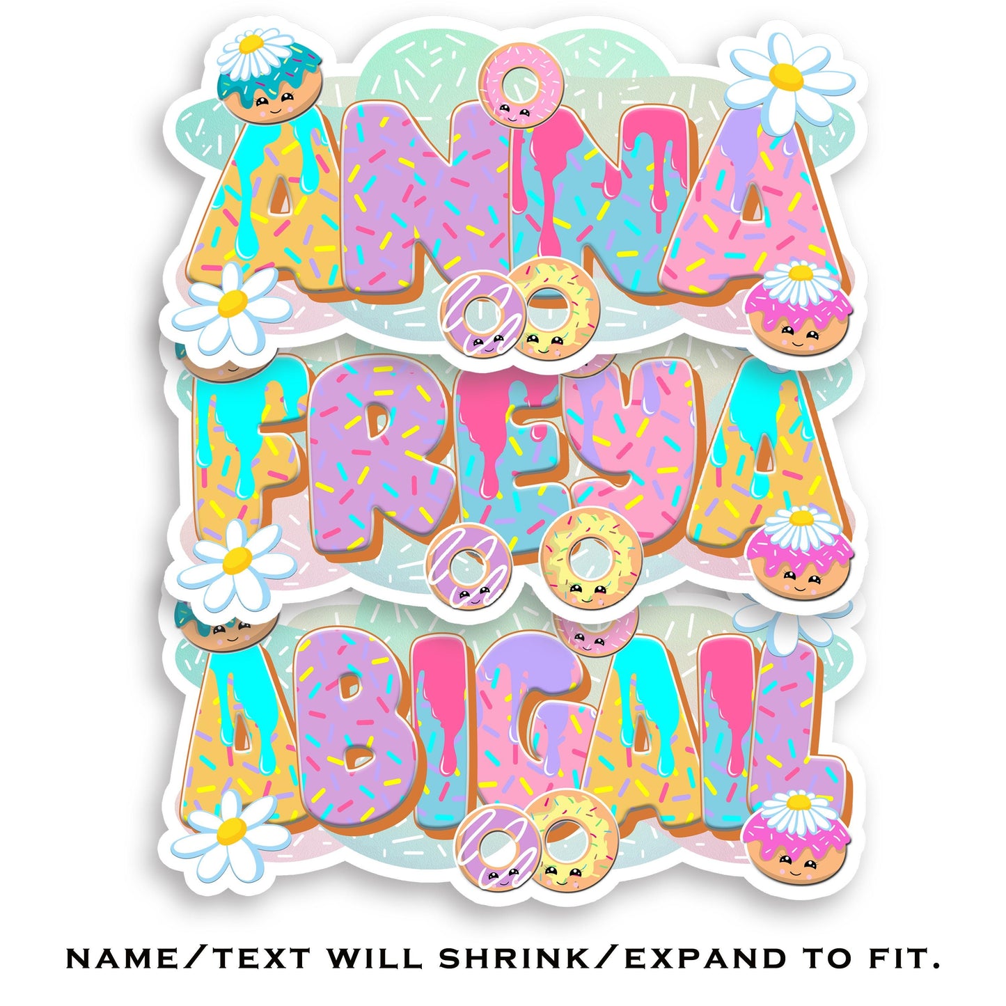 Custom Kawaii Donut Name Sticker, Funny Food Decal, Vinyl Labels for Tumblers, Water Bottles, Gifts, Party Supplies