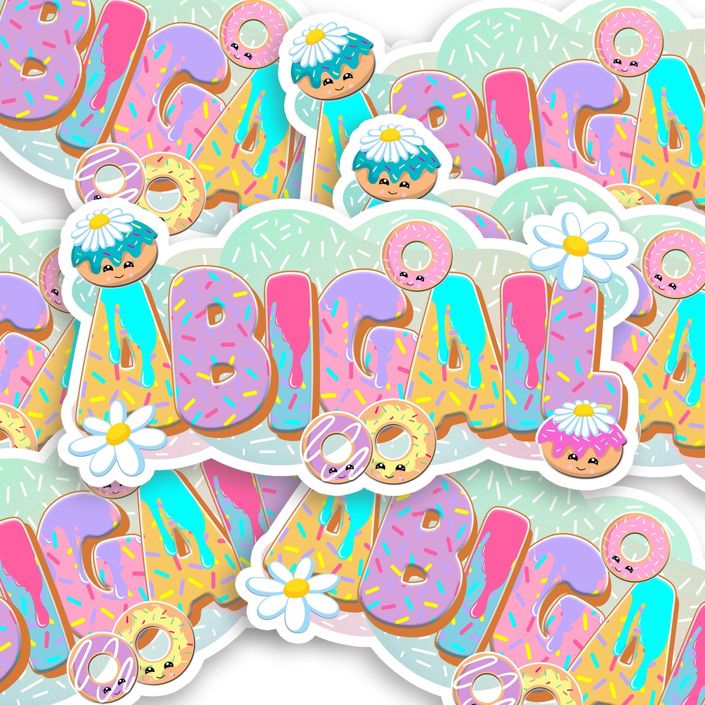 Custom Kawaii Donut Name Sticker, Funny Food Decal, Vinyl Labels for Tumblers, Water Bottles, Gifts, Party Supplies
