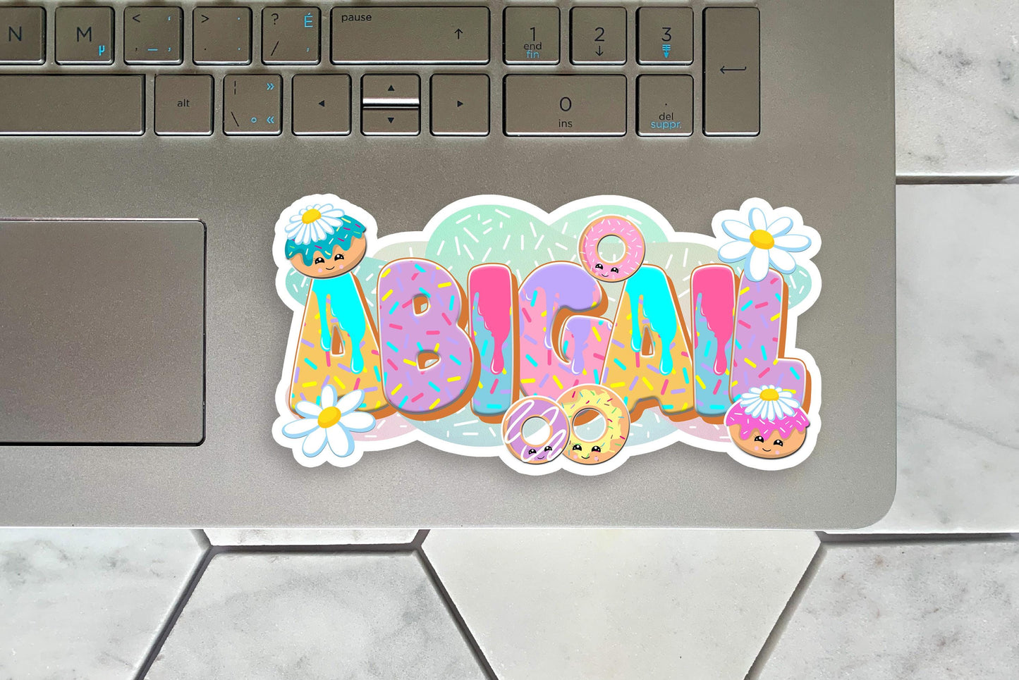 Custom Kawaii Donut Name Sticker, Funny Food Decal, Vinyl Labels for Tumblers, Water Bottles, Gifts, Party Supplies