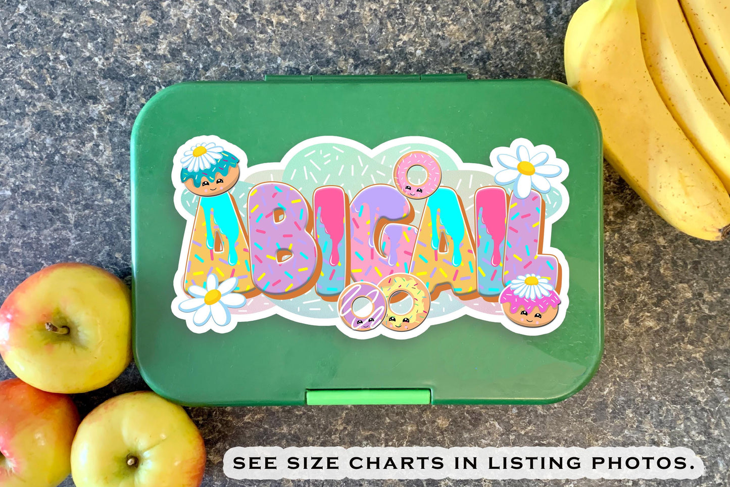 Custom Kawaii Donut Name Sticker, Funny Food Decal, Vinyl Labels for Tumblers, Water Bottles, Gifts, Party Supplies