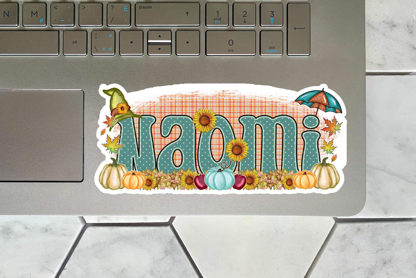 Custom Fall Name Sticker, Waterproof Vinyl Decal, Water Bottle Sticker, Aesthetic Laptop Decoration, Fall Autumn Leaves Sunflower, Gift Idea