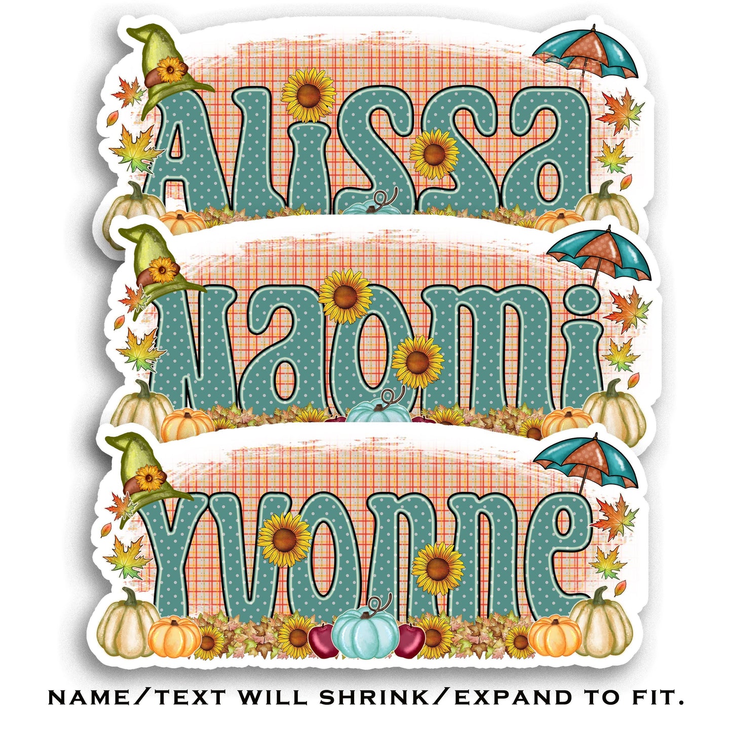 Custom Fall Name Sticker, Waterproof Vinyl Decal, Water Bottle Sticker, Aesthetic Laptop Decoration, Fall Autumn Leaves Sunflower, Gift Idea