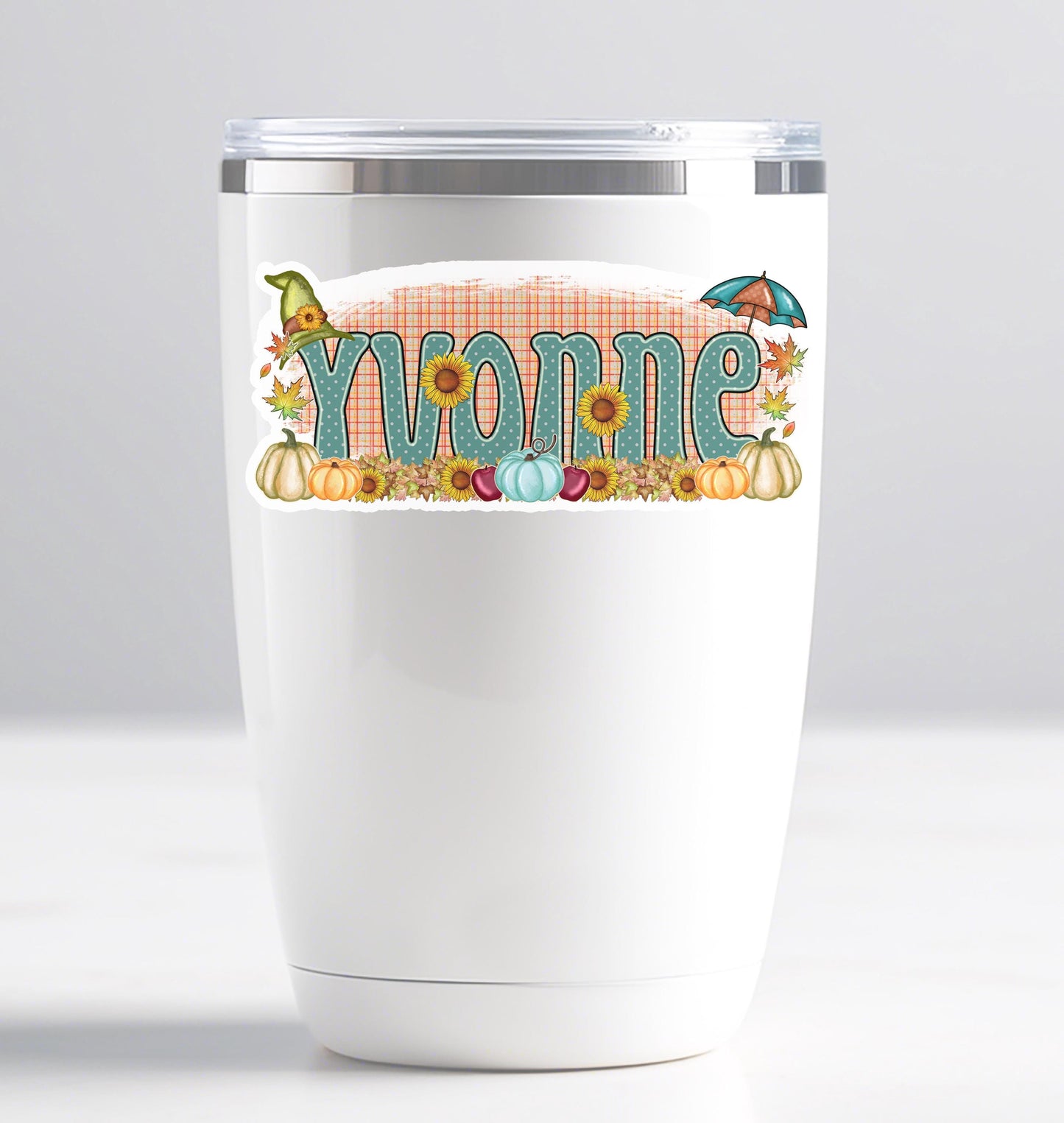 Custom Fall Name Sticker, Waterproof Vinyl Decal, Water Bottle Sticker, Aesthetic Laptop Decoration, Fall Autumn Leaves Sunflower, Gift Idea