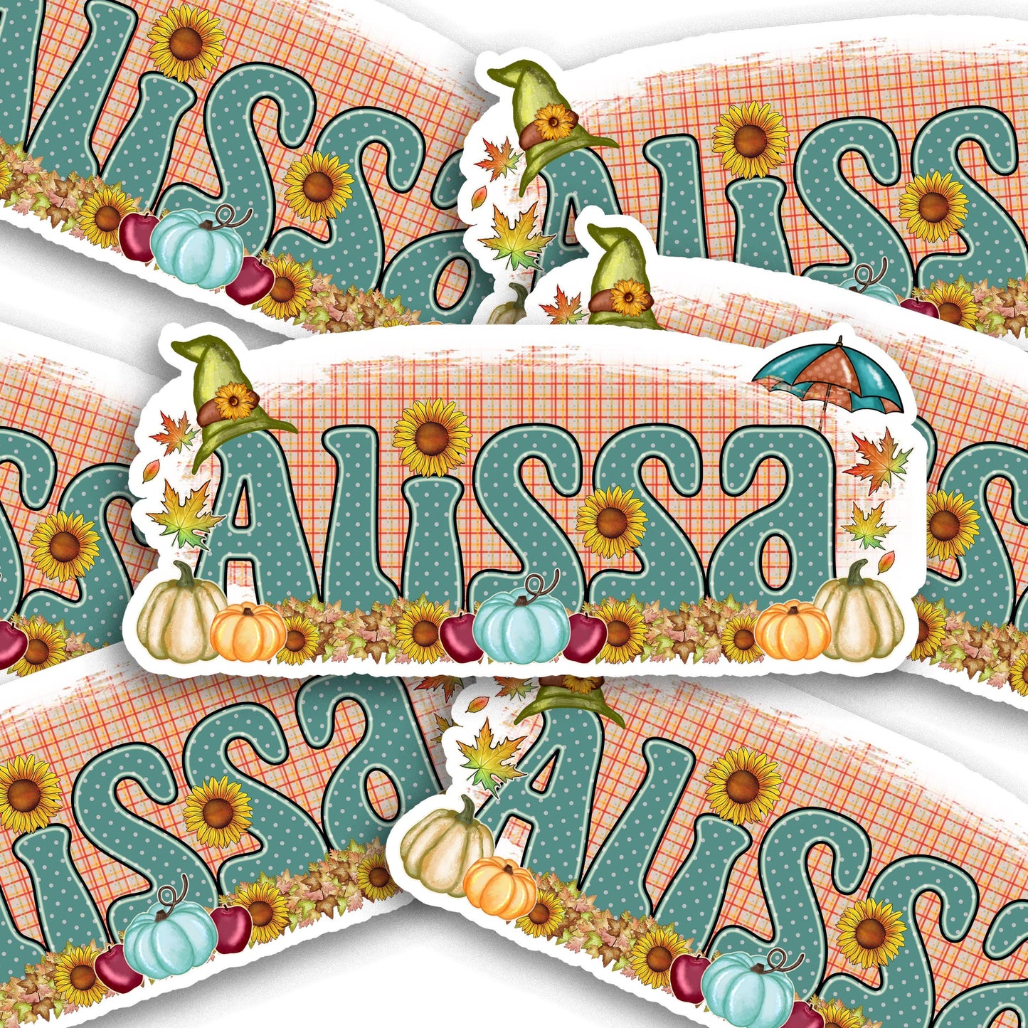 Custom Fall Name Sticker, Waterproof Vinyl Decal, Water Bottle Sticker, Aesthetic Laptop Decoration, Fall Autumn Leaves Sunflower, Gift Idea