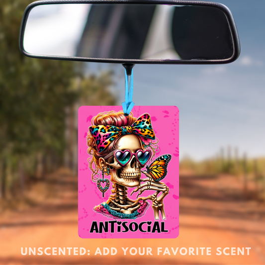 Pink Boujee Skeleton Freshener, Add Your Scent, Unscented Freshie for Cars, Closets, Lockers: "Antisocial"
