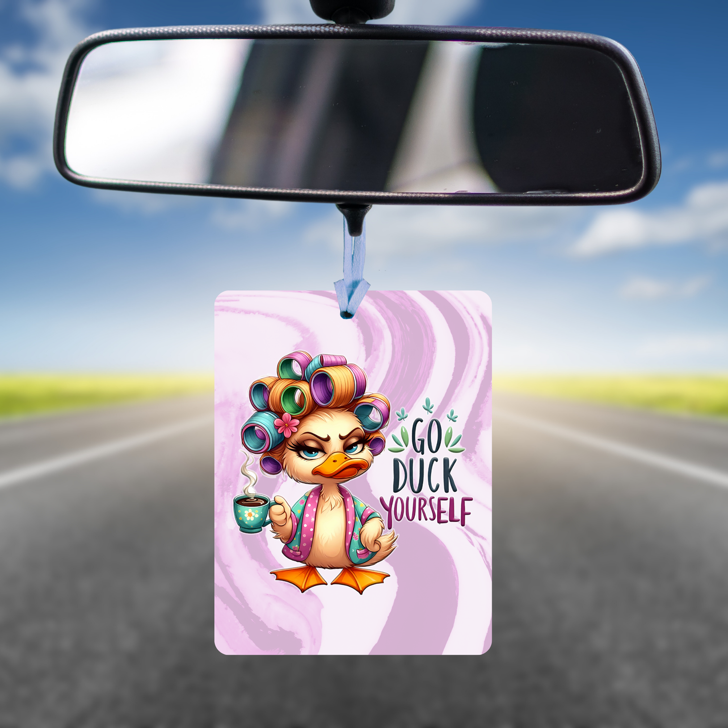Purple Funny Freshener, Add Your Scent, Unscented Felt Freshie for Cars, Closets, Lockers: "Go Duck Yourself"