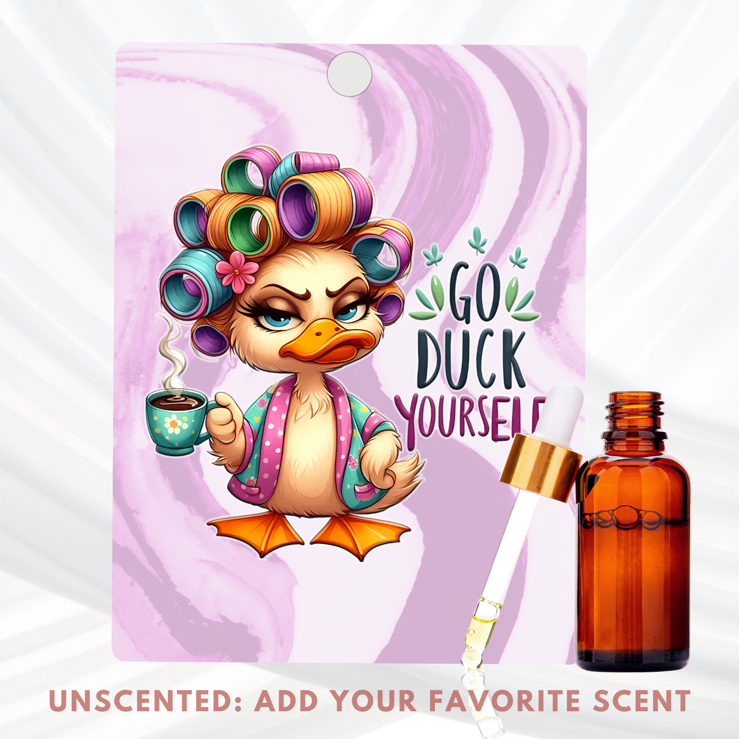 Purple Funny Freshener, Add Your Scent, Unscented Felt Freshie for Cars, Closets, Lockers: "Go Duck Yourself"