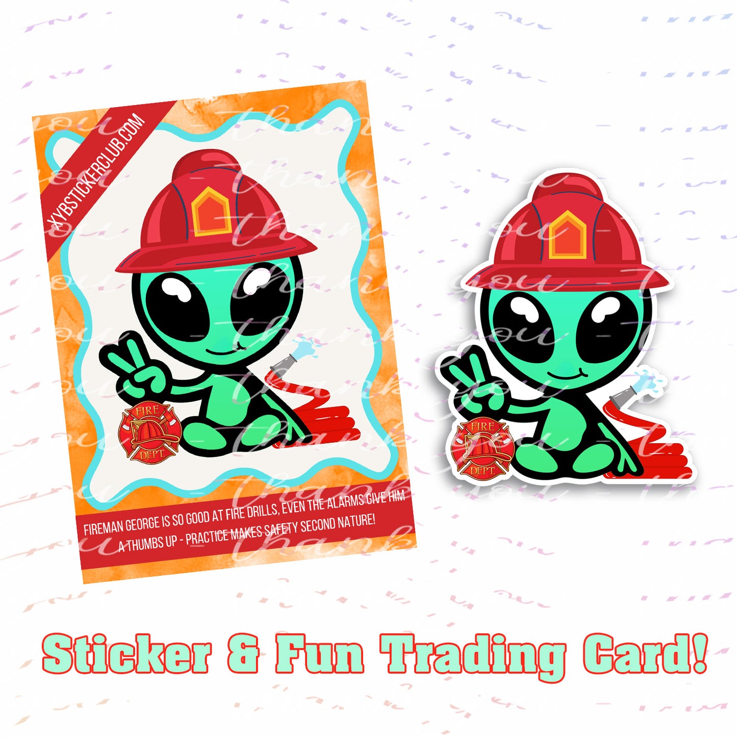 George Sticker with Collectible Trading Card | George Fights Fire | Waterproof Stickers for Water Bottles, Tumblers, School Supplies & More | XYB Sticker Club