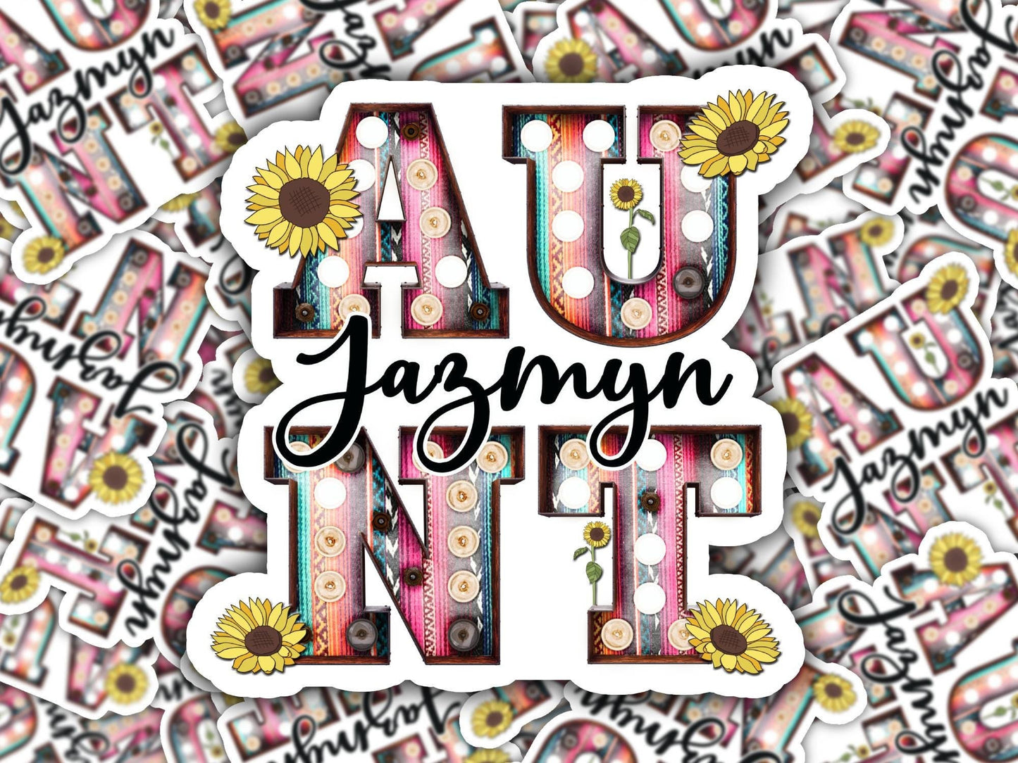 Aunt Name Sticker, Custom Stickers, Waterproof Sticker, Baby Shower Favors, New Aunt Sticker, Marquee Announcement Sticker, Auntie Sticker