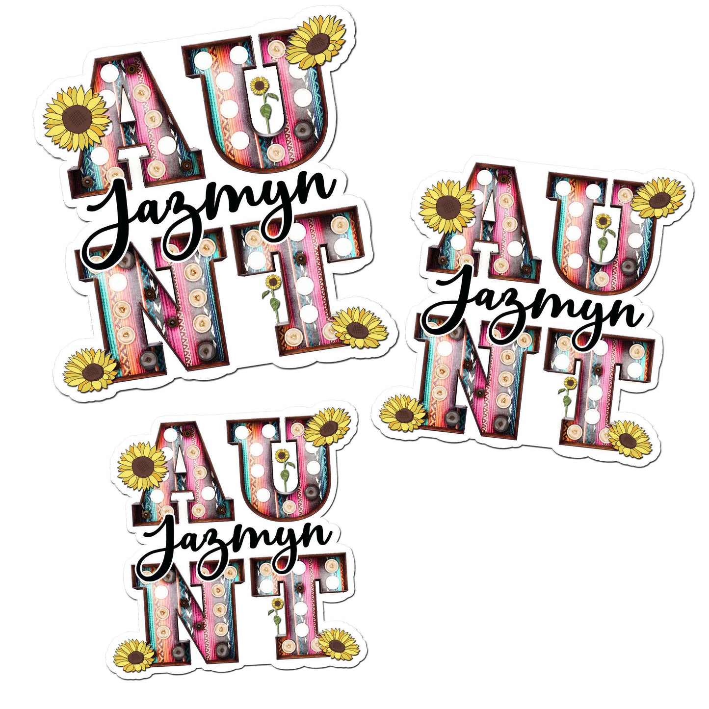 Aunt Name Sticker, Custom Stickers, Waterproof Sticker, Baby Shower Favors, New Aunt Sticker, Marquee Announcement Sticker, Auntie Sticker