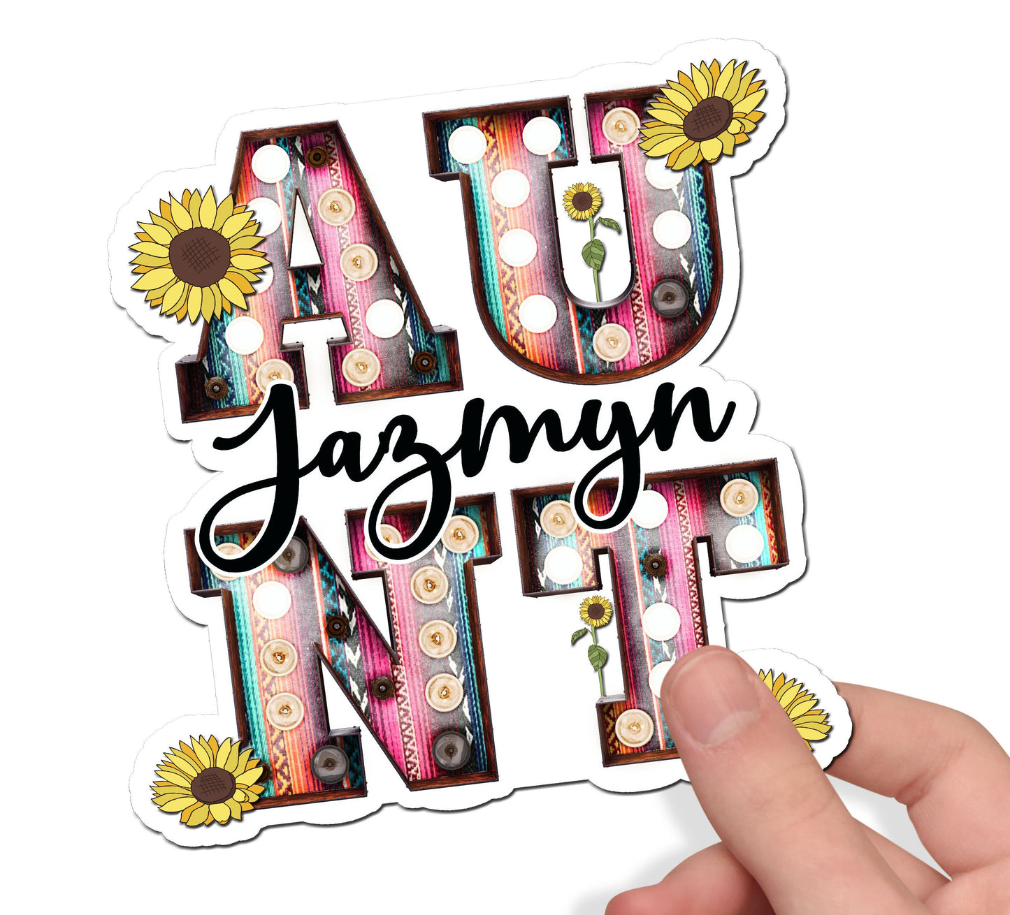 Aunt Name Sticker, Custom Stickers, Waterproof Sticker, Baby Shower Favors, New Aunt Sticker, Marquee Announcement Sticker, Auntie Sticker