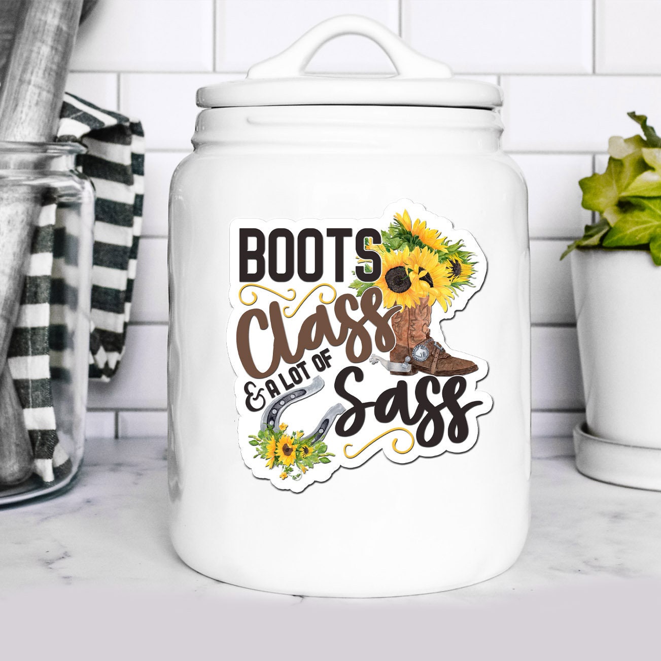 Boots Class Sass Custom Waterproof Sticker, Cowgirl Party Supplies, Southern Girl Gift Bag Sticker, Country Girl Decal, Sunflower Sticker