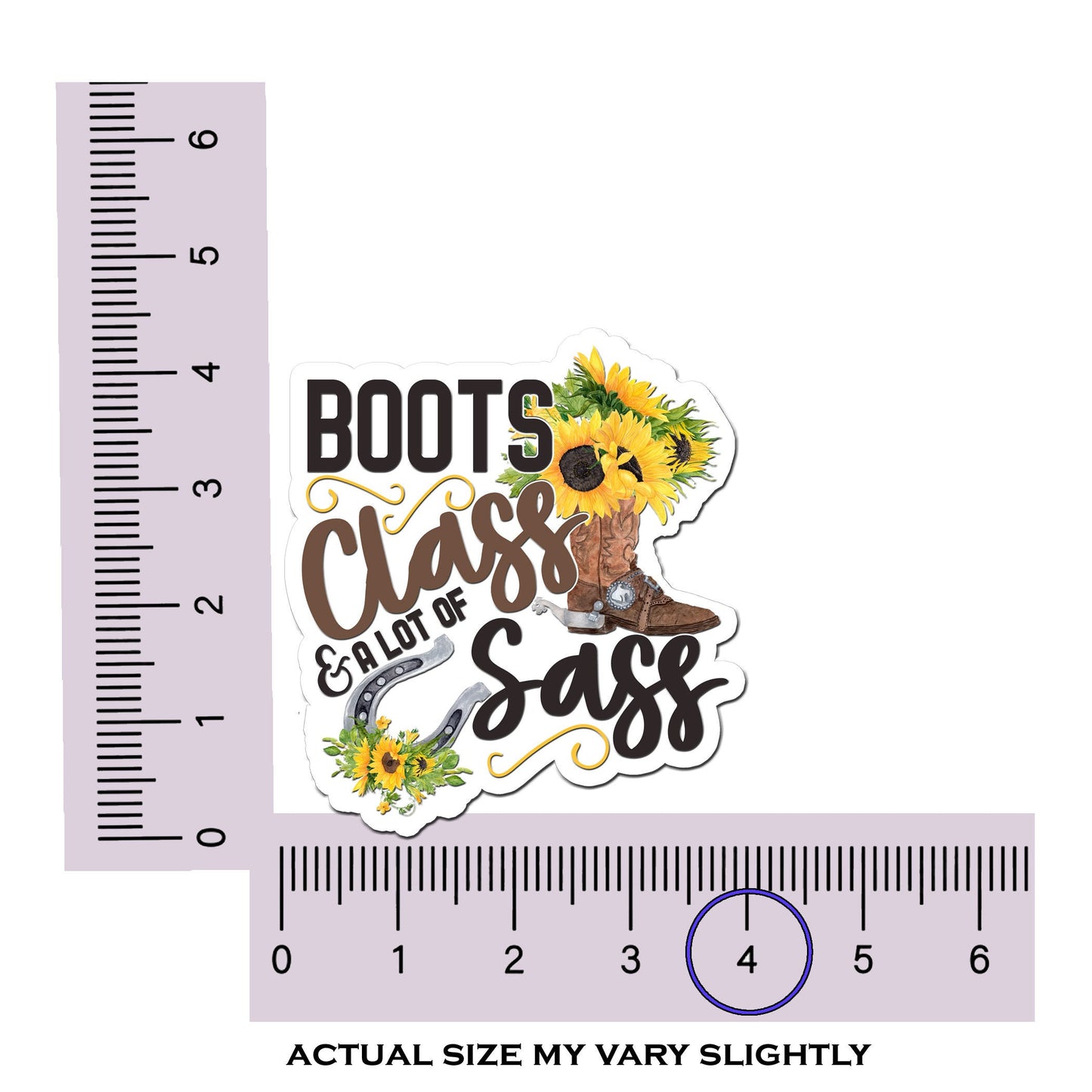 Boots Class Sass Custom Waterproof Sticker, Cowgirl Party Supplies, Southern Girl Gift Bag Sticker, Country Girl Decal, Sunflower Sticker