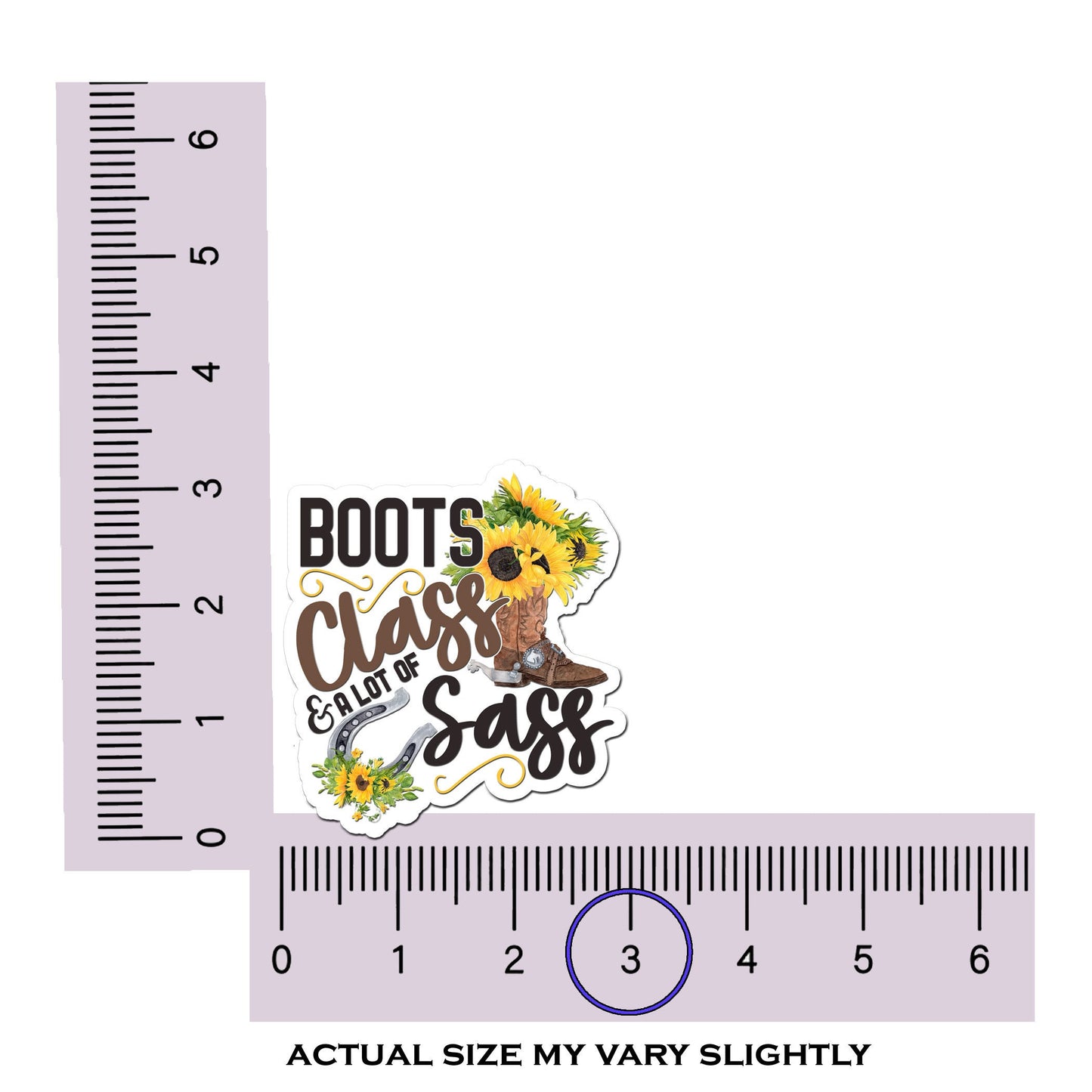 Boots Class Sass Custom Waterproof Sticker, Cowgirl Party Supplies, Southern Girl Gift Bag Sticker, Country Girl Decal, Sunflower Sticker