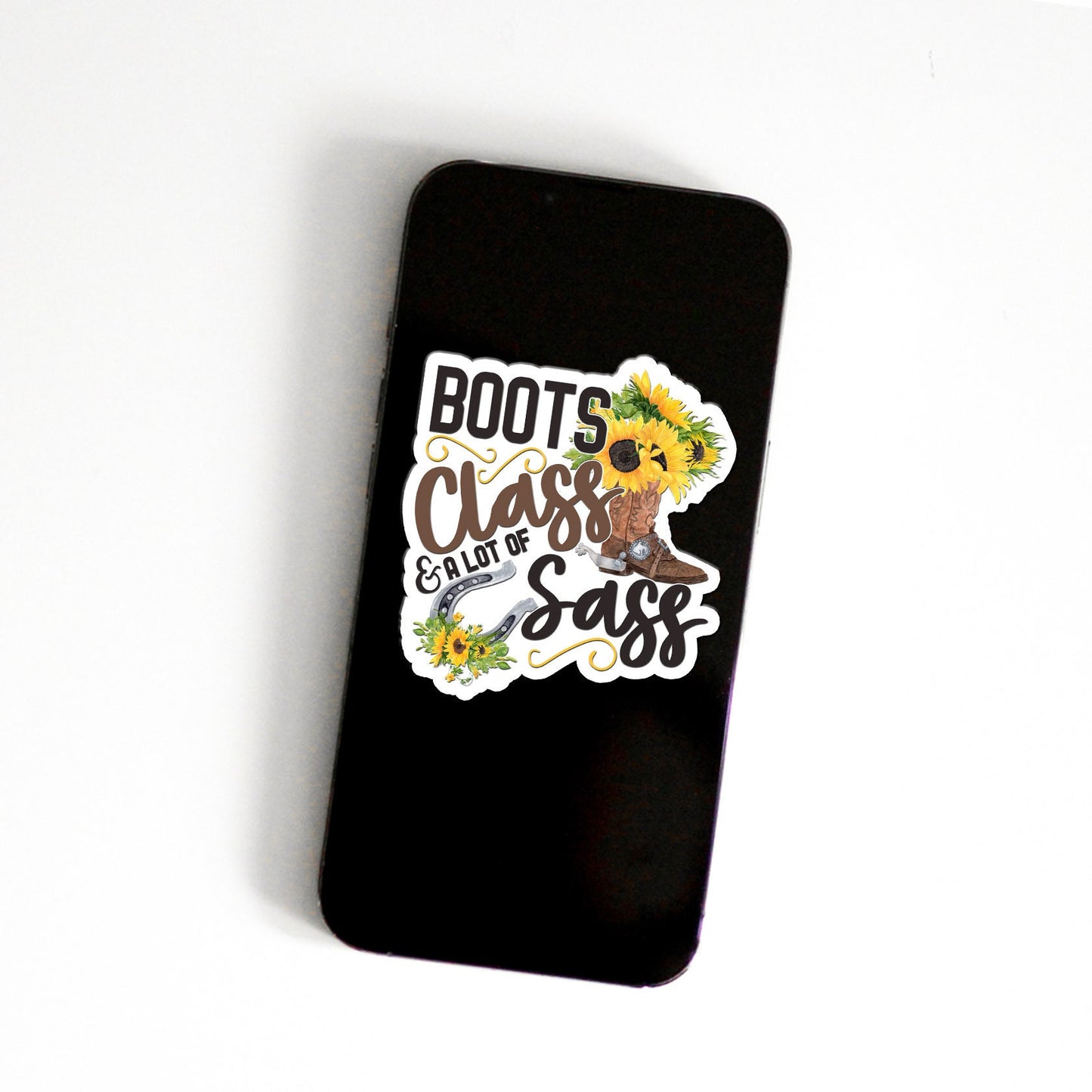 Boots Class Sass Custom Waterproof Sticker, Cowgirl Party Supplies, Southern Girl Gift Bag Sticker, Country Girl Decal, Sunflower Sticker