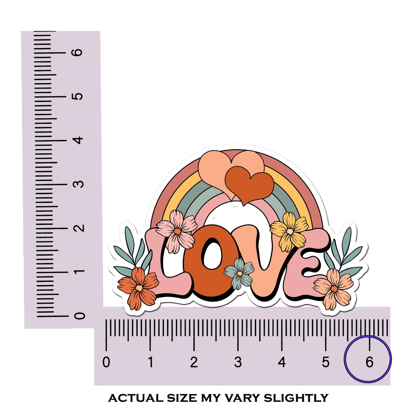 Love Rainbow Custom Waterproof Sticker, Retro Hippie Flower Child Die Cut Sticker, 60s Car Decal, Vintage Vinyl Decal, Cool Hippie Sticker