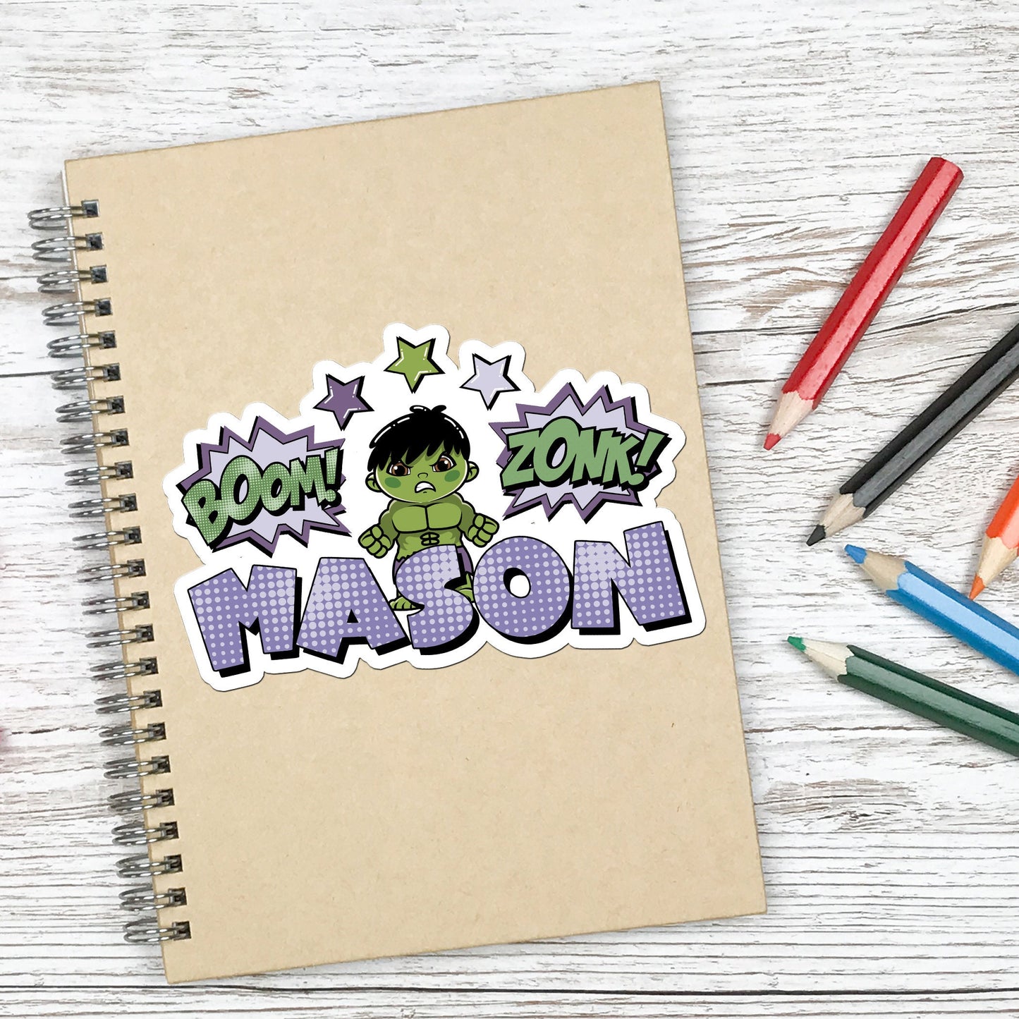 Smash Super Hero Custom Name Sticker, Superhero Sticker, Personalized Waterproof Sticker, Birthday Party Favor, Boy Stickers for Kids