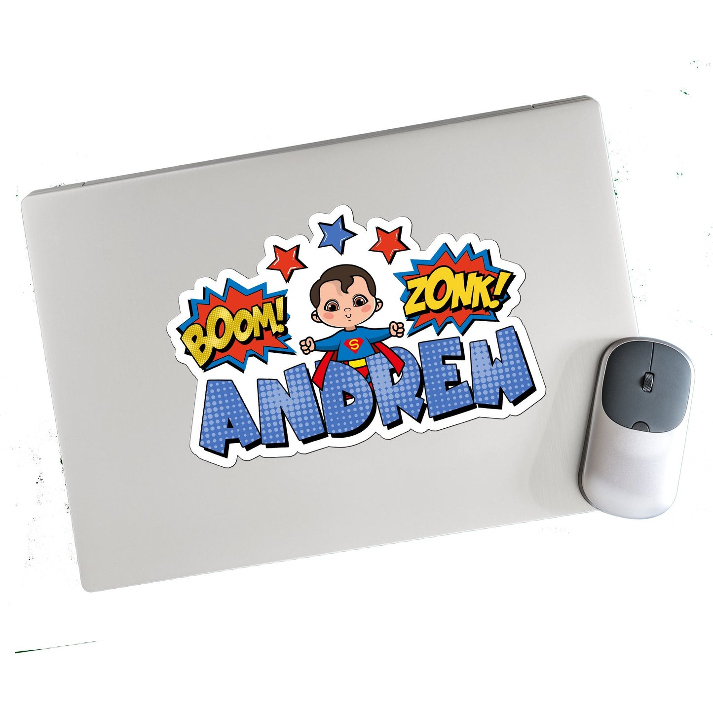 Strong Super Hero Custom Name Sticker, Superhero Sticker, Personalized Waterproof Sticker, Birthday Party Favor, Boy Stickers for Kids