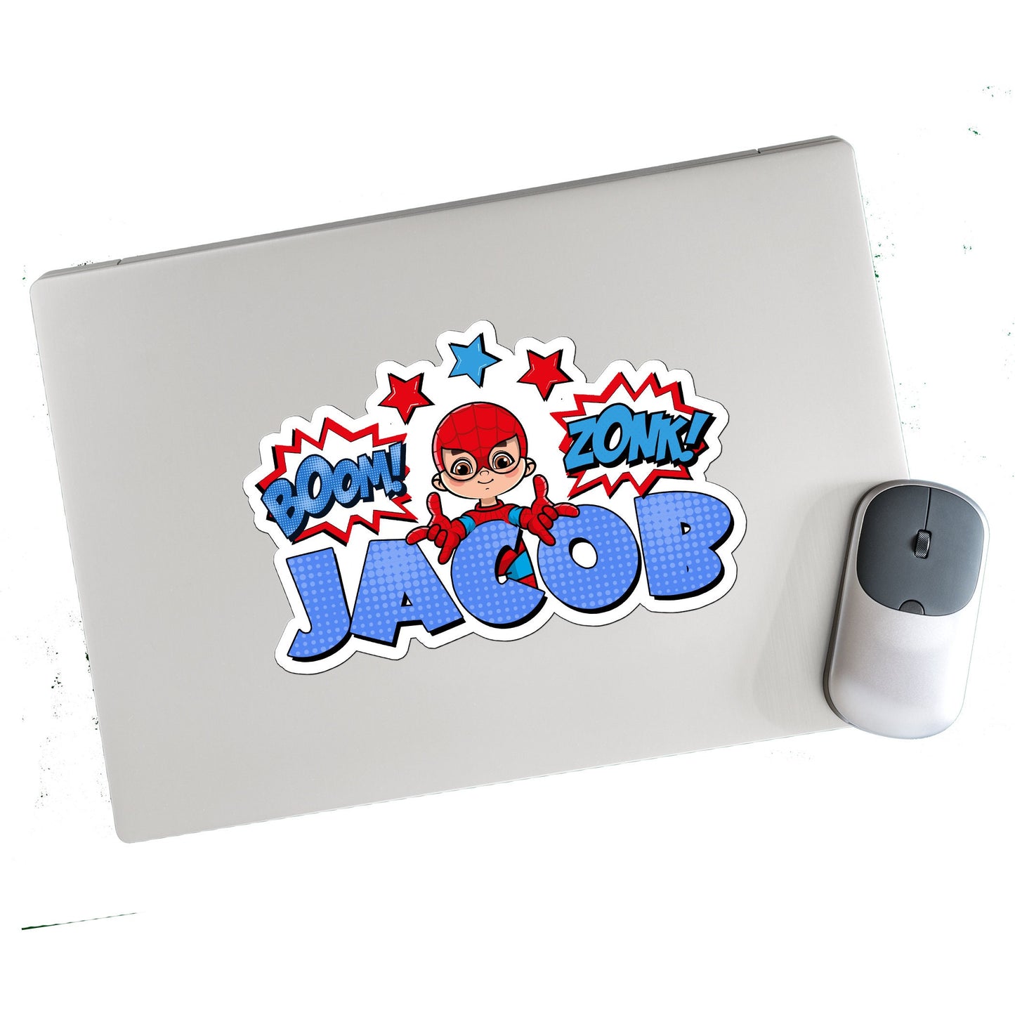 Spider Super Hero Custom Name Sticker, Superhero Sticker, Personalized Waterproof Sticker, Birthday Party Favor, Boy Stickers for Kids
