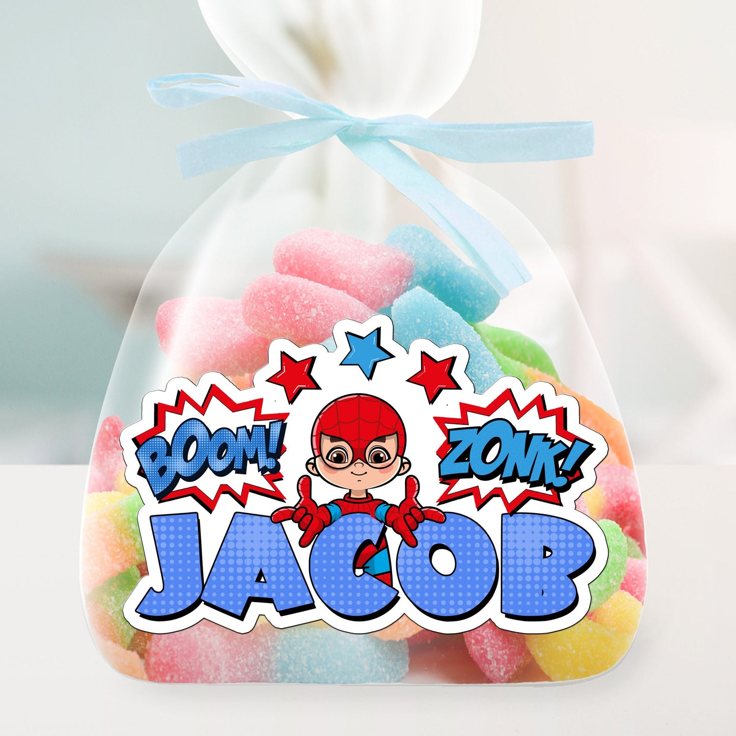 Spider Super Hero Custom Name Sticker, Superhero Sticker, Personalized Waterproof Sticker, Birthday Party Favor, Boy Stickers for Kids