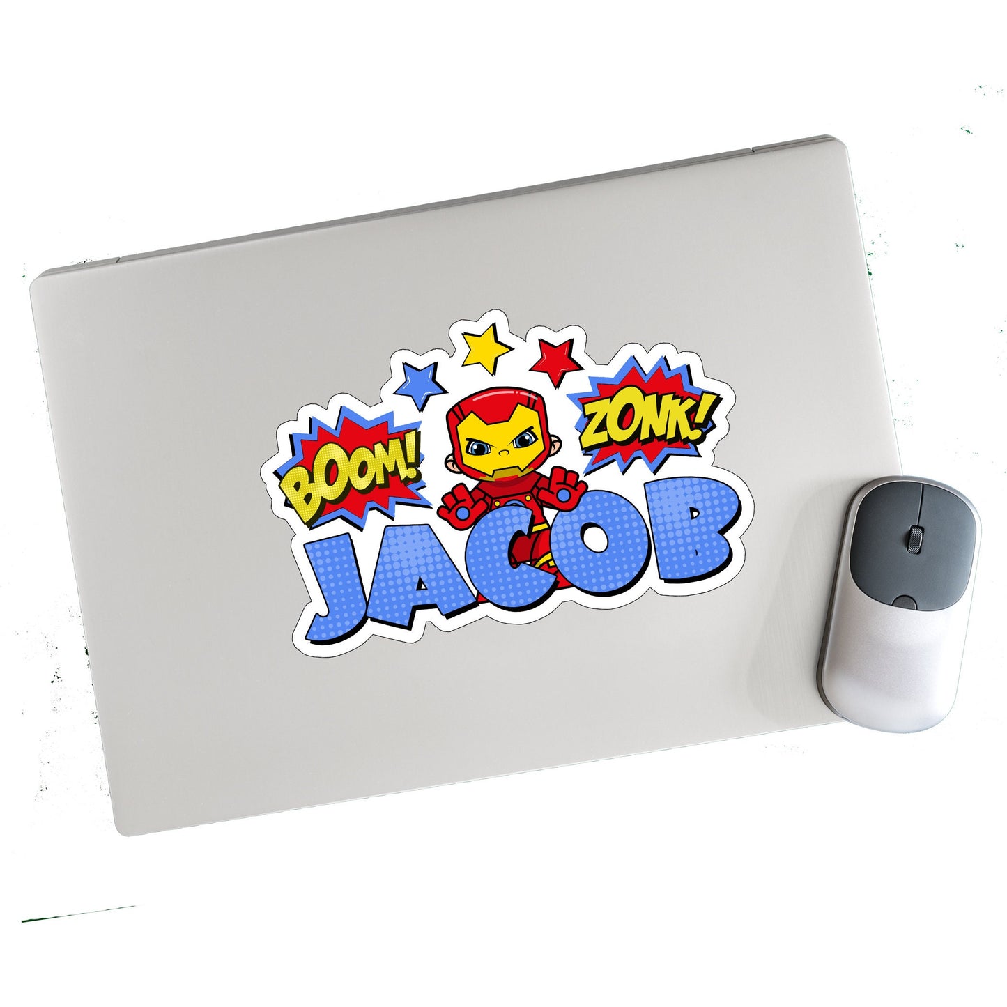 Iron Super Hero Custom Name Sticker, Superhero Sticker, Personalized Waterproof Sticker, Birthday Party Favor, Boy Stickers for Kids