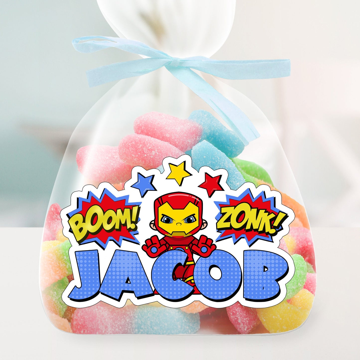 Iron Super Hero Custom Name Sticker, Superhero Sticker, Personalized Waterproof Sticker, Birthday Party Favor, Boy Stickers for Kids