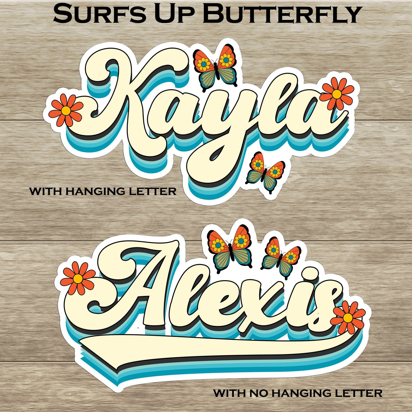 Cursive Retro Custom Name Sticker Personalized Vintage Hippie Daisy Butterfly Text Decal Waterproof for Tumblers Laptops