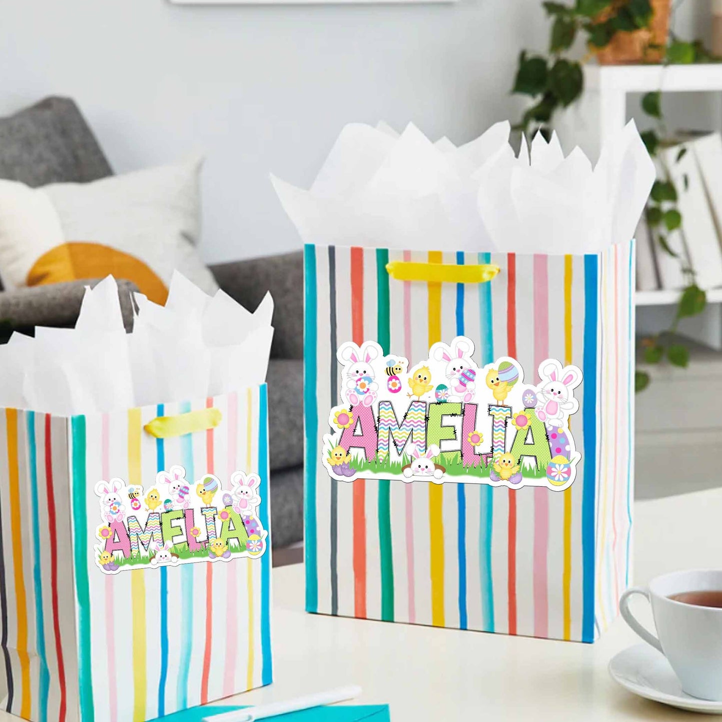 Cute Custom Easter Sticker, Perfect for Holiday Pails, Tumblers, Water Bottle: Personalized with Name Use as Gift Tags, Party Favors & More