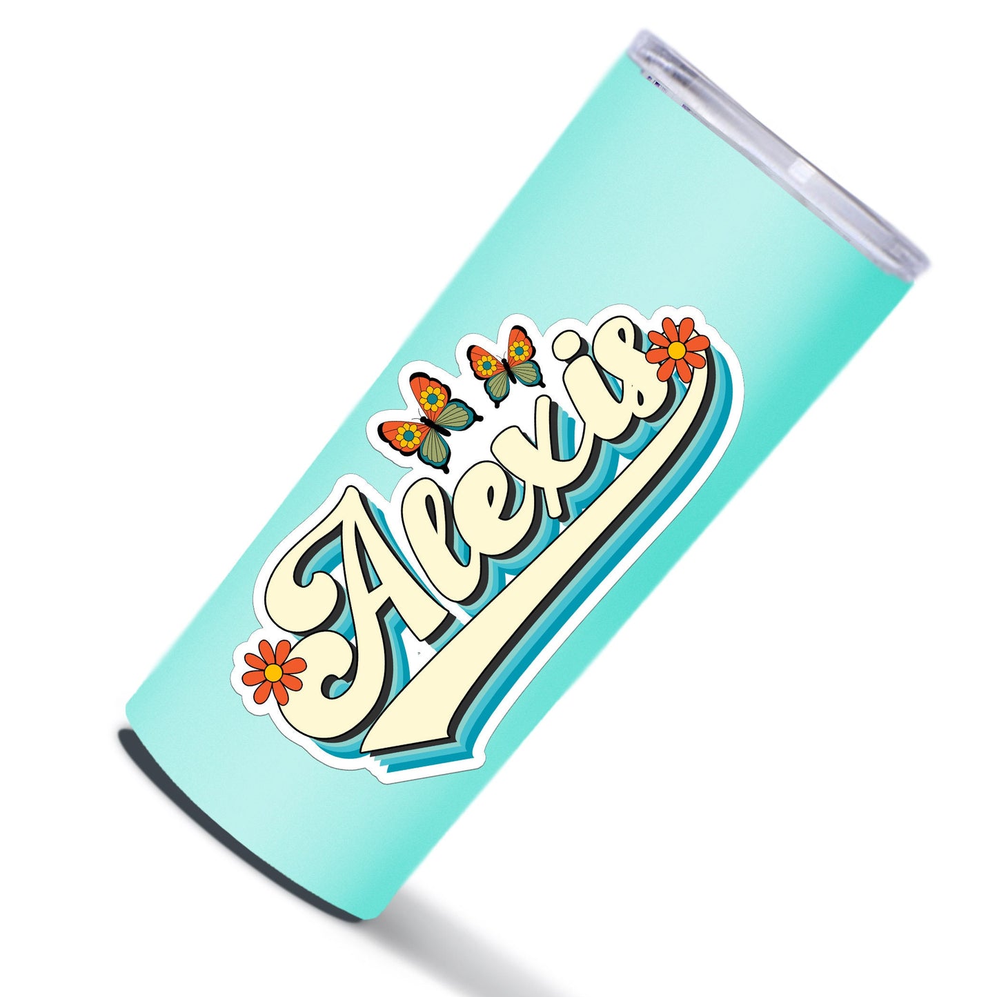 Cursive Retro Custom Name Sticker Personalized Vintage Hippie Daisy Butterfly Text Decal Waterproof for Tumblers Laptops