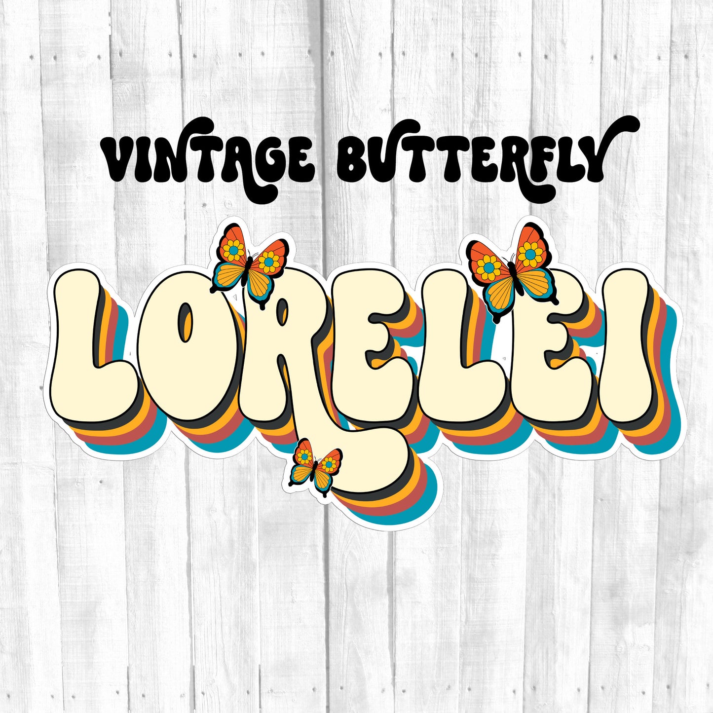 Retro Custom Name Sticker, Custom Sticker, Personalized Sticker, Custom Name Sticker, Hippie Sticker, Vintage Sticker, Butterfly Name Label