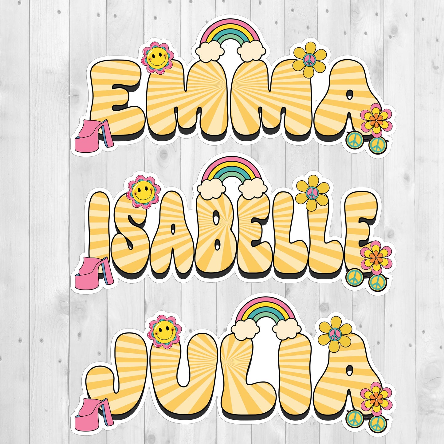Retro Custom Name Sticker, Custom Sticker, Personalized Sticker, Custom Name Sticker, Hippie Sticker, Vintage Sticker, Rainbow Name Label