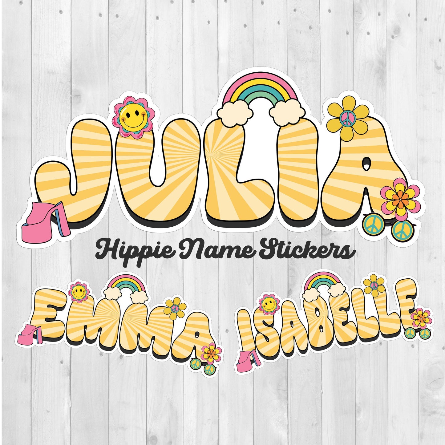 Retro Custom Name Sticker, Custom Sticker, Personalized Sticker, Custom Name Sticker, Hippie Sticker, Vintage Sticker, Rainbow Name Label