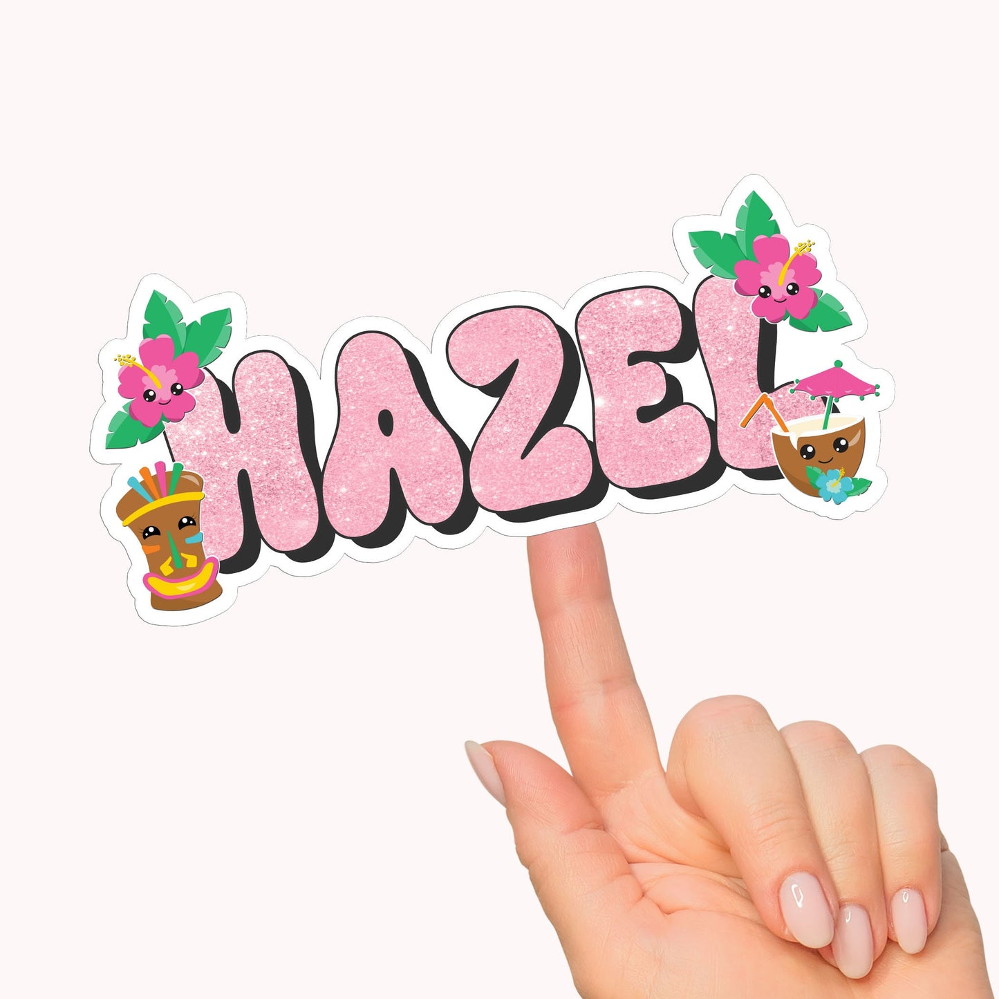 Summer Personalized Name Sticker, Custom Sticker, Tiki Beach Sticker, Tropical Stickers, Cute Stickers for Kids, Laptop Stickers, Name Label