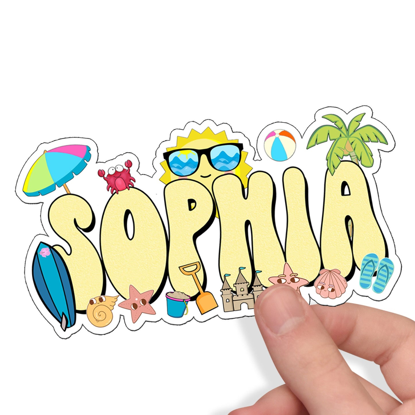 Personalized Beach Name Sticker, Custom Text Sticker, Waterproof Sticker, Nautical Birthday Party Favor, Cool Stickers, Sea Life Sticker