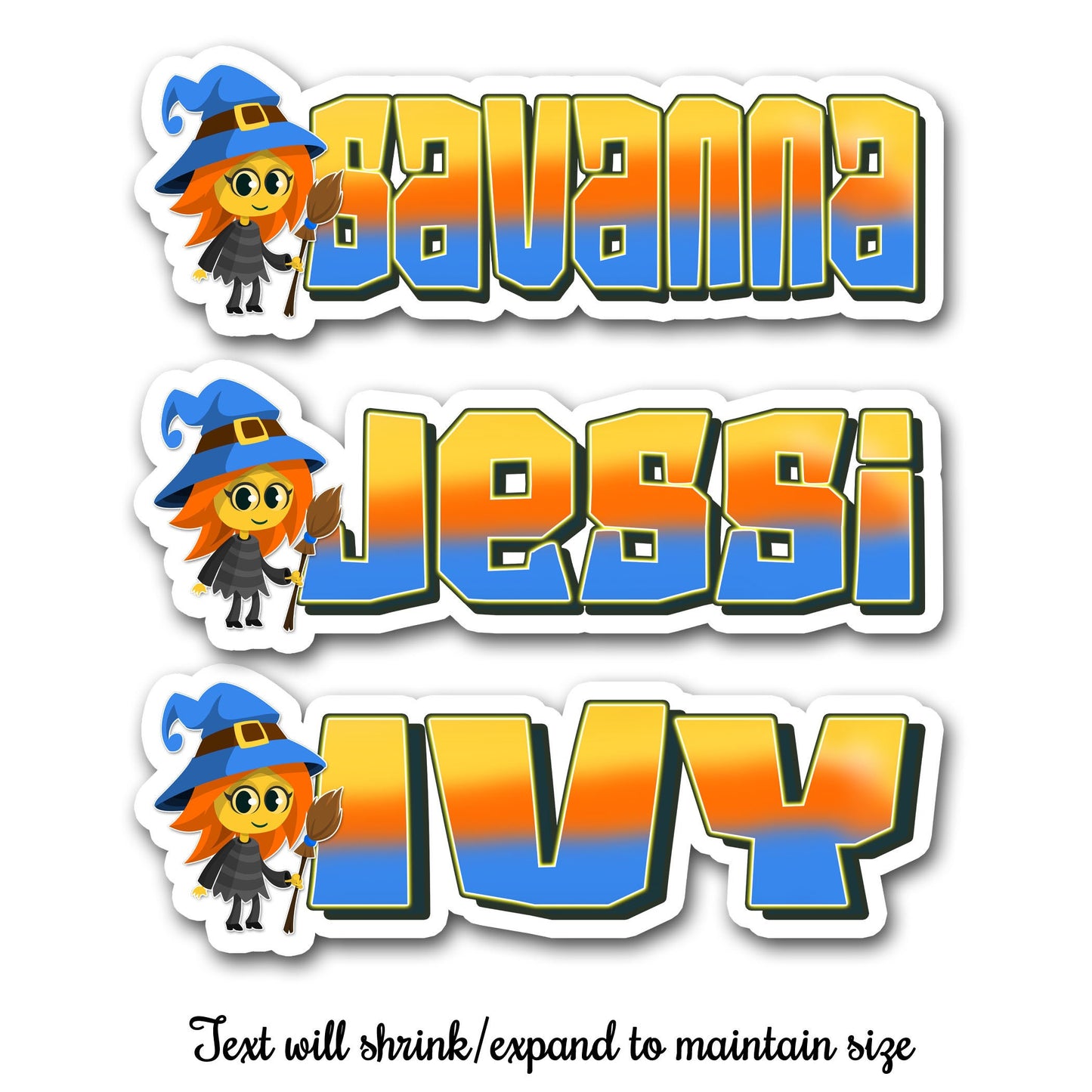 Halloween Name Sticker, Custom Text Sticker, Cute Witch Personalized Sticker, Aesthetic Sticker, Cool Stickers, Treat Bag Name Label