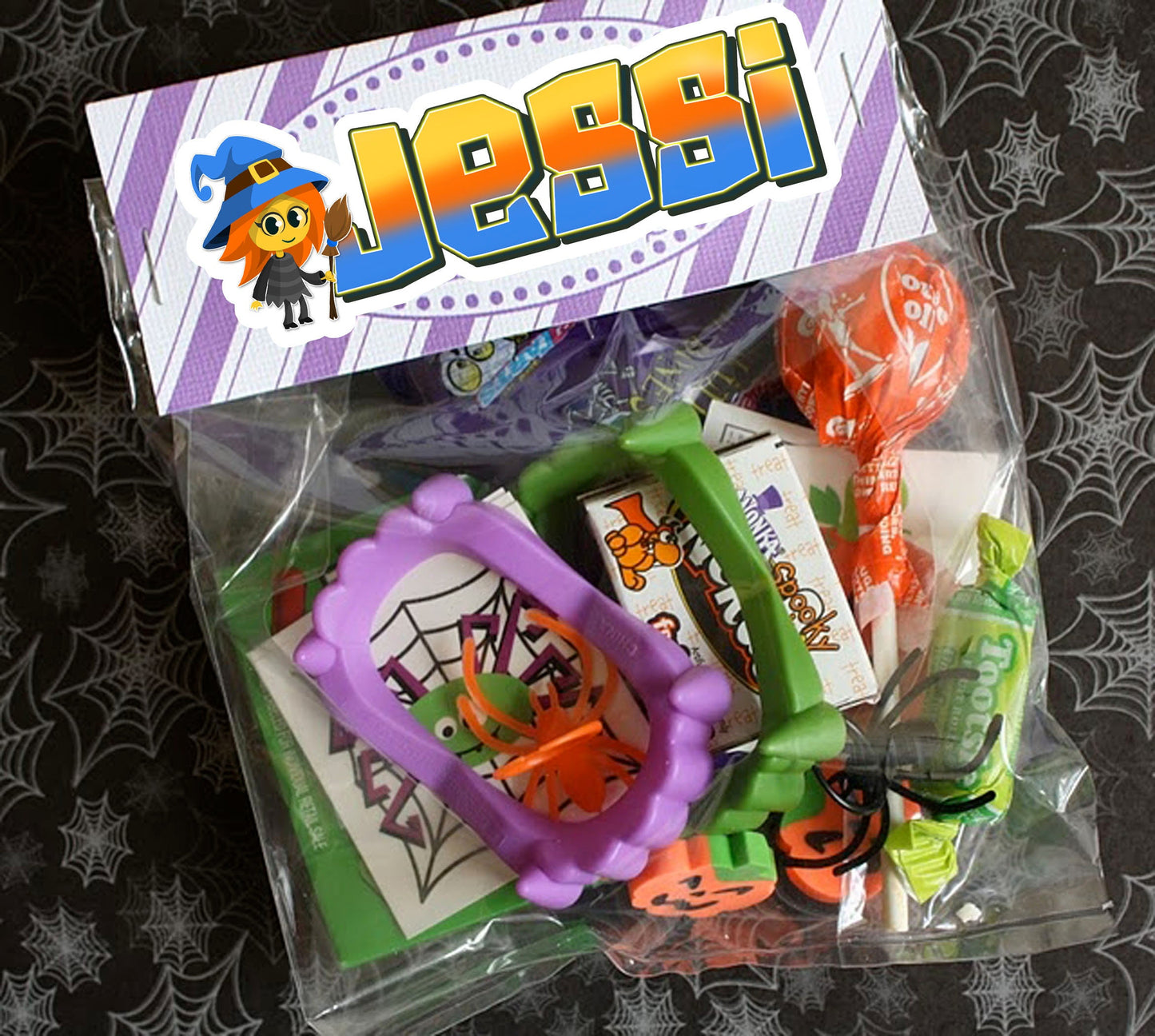 Halloween Name Sticker, Custom Text Sticker, Cute Witch Personalized Sticker, Aesthetic Sticker, Cool Stickers, Treat Bag Name Label