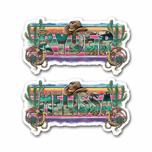 Western Custom Name Sticker, Country Text Sticker, Desert Serpae Cactus Cowboy, Cute Sticker, Cool Sticker, Day Care School Supply Labels