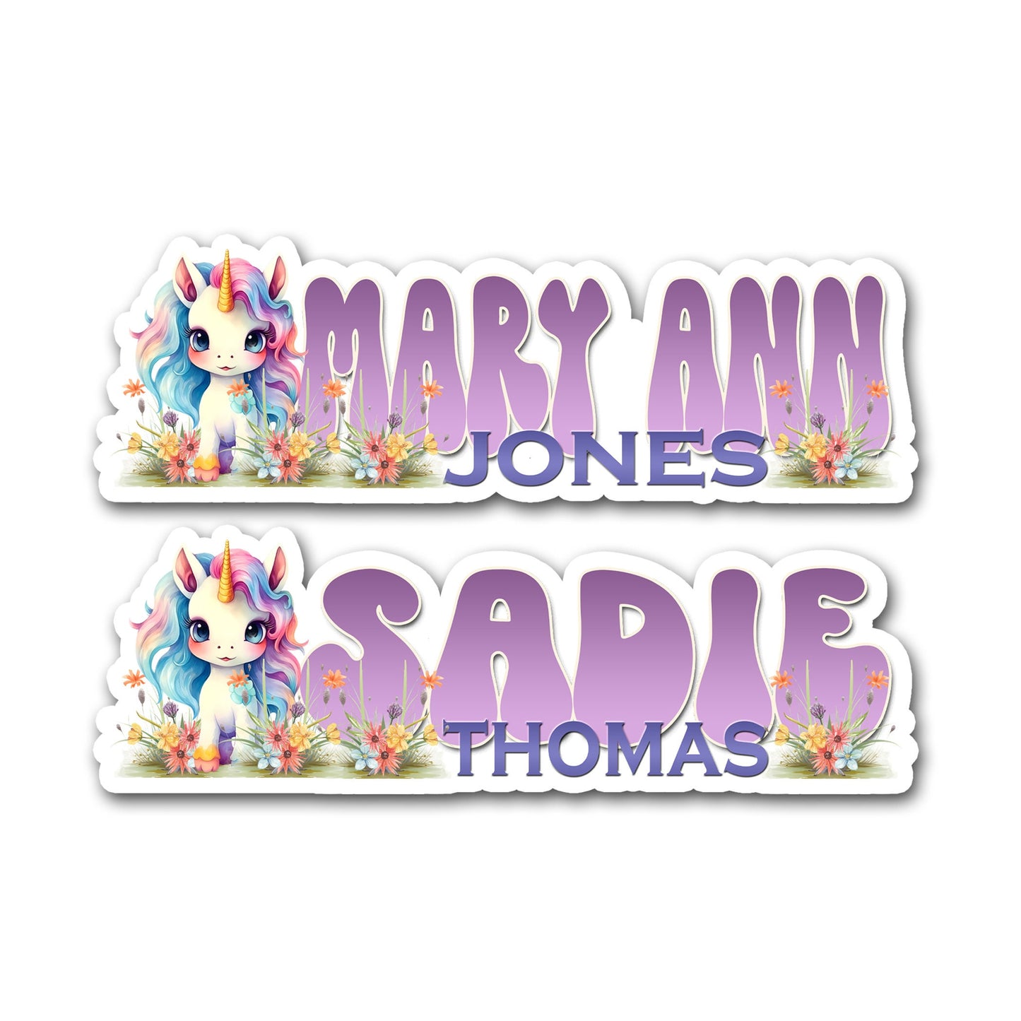 Cute Unicorn Name Sticker, Custom First Last Name Waterproof Decals, Personalized School Supply Label, Stickers for Laptop Water Bottle