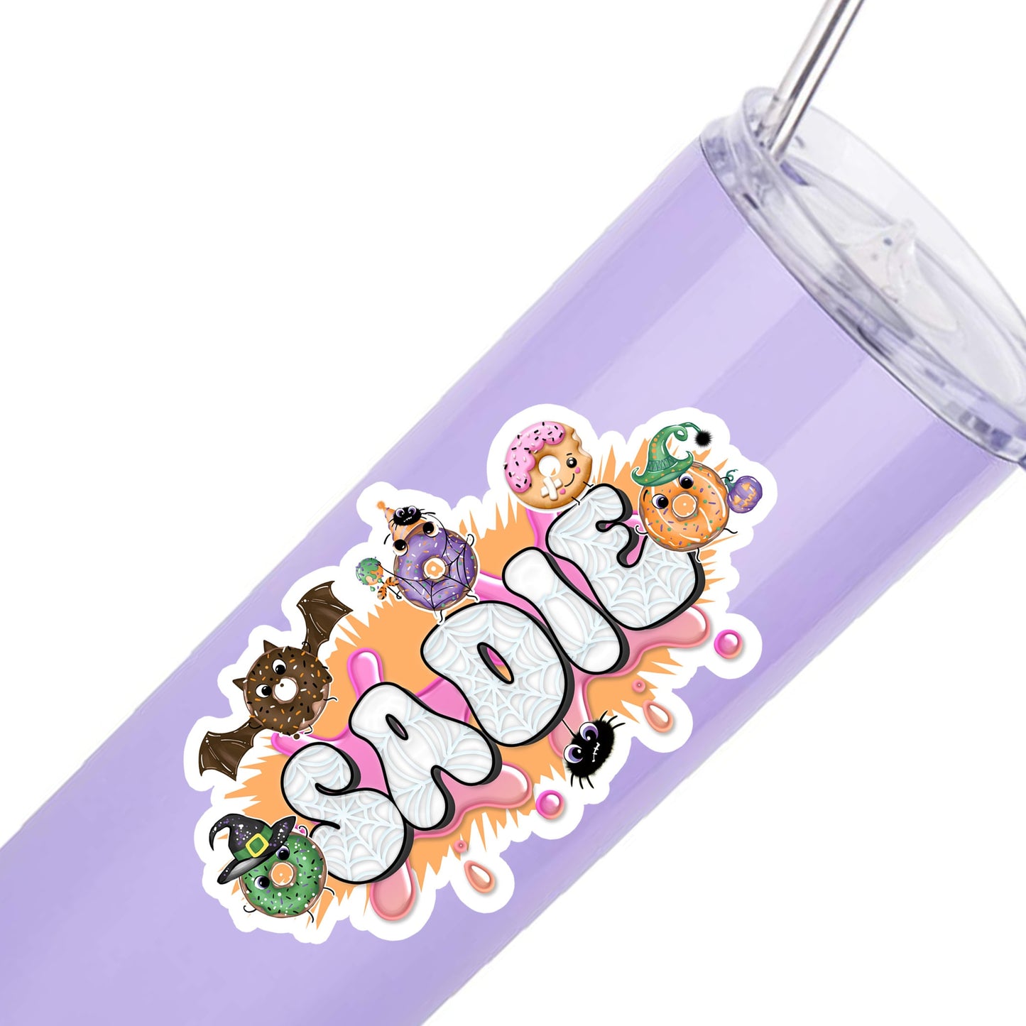 Halloween Custom Personalized Waterproof Sticker - Donuts & Halloween Theme, Cute Vinyl Decal for Candy Buckets, Treat Bags, Party Favors