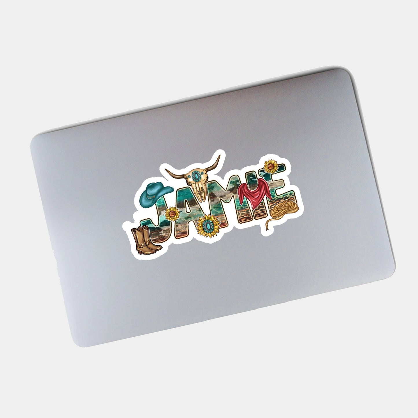 Rustic Western Custom Name Sticker, Wild West Waterproof Decal, Cowboy Rodeo Theme Label, Vintage Country Ranch Laptop or Water Bottle Decal