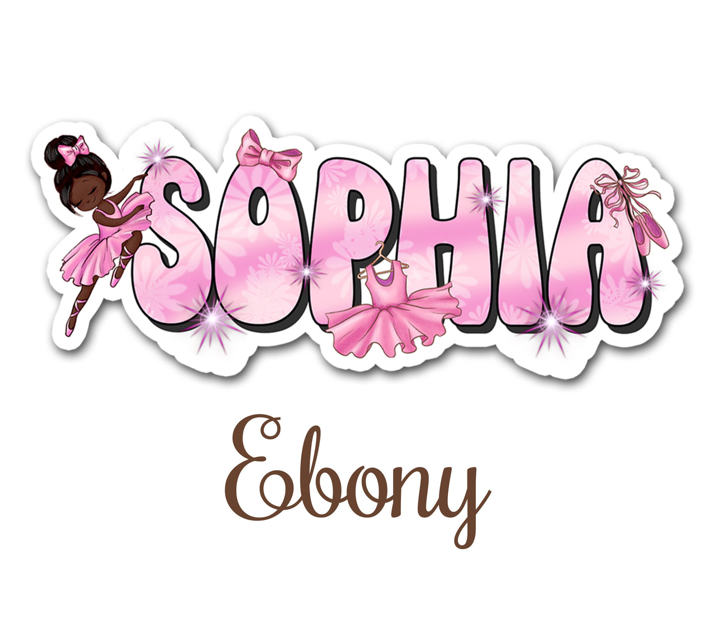 Pink Ballerina Name Sticker, Choose Your Dancer, Custom Text Sticker, Ballet Personalized Sticker, Cute Girl Dance Name Label, Tutu Sticker