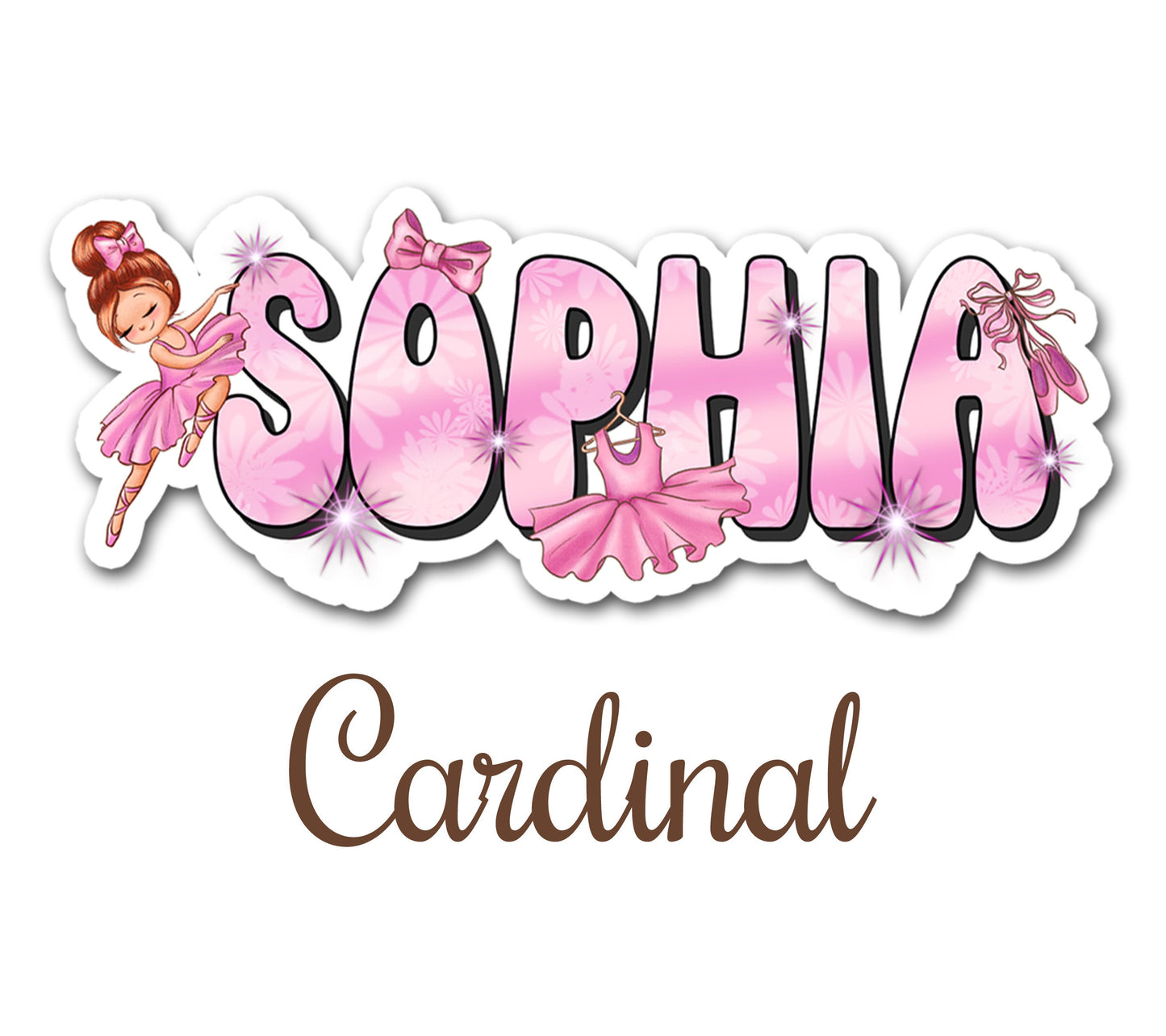 Pink Ballerina Name Sticker, Choose Your Dancer, Custom Text Sticker, Ballet Personalized Sticker, Cute Girl Dance Name Label, Tutu Sticker