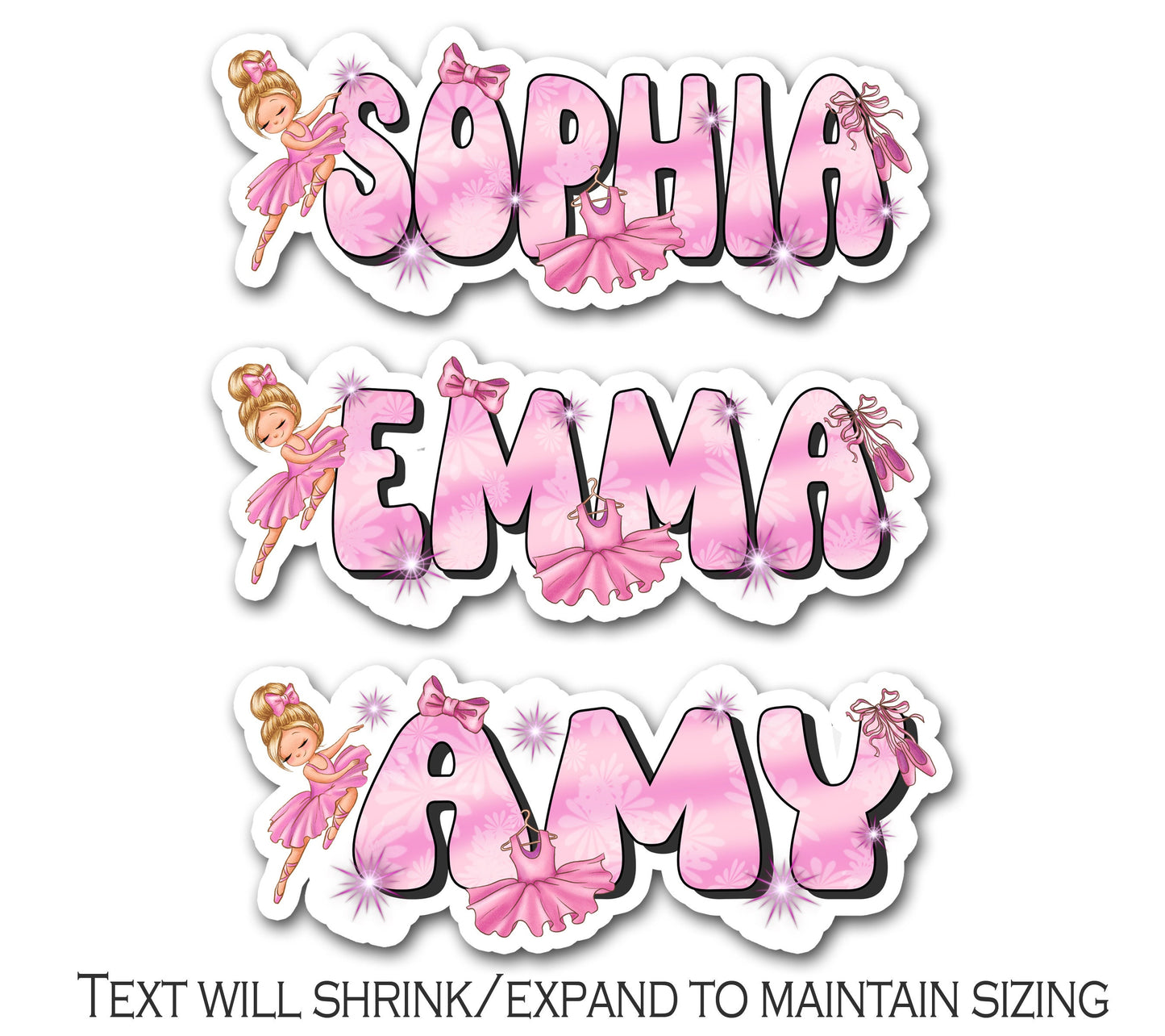 Pink Ballerina Name Sticker, Choose Your Dancer, Custom Text Sticker, Ballet Personalized Sticker, Cute Girl Dance Name Label, Tutu Sticker