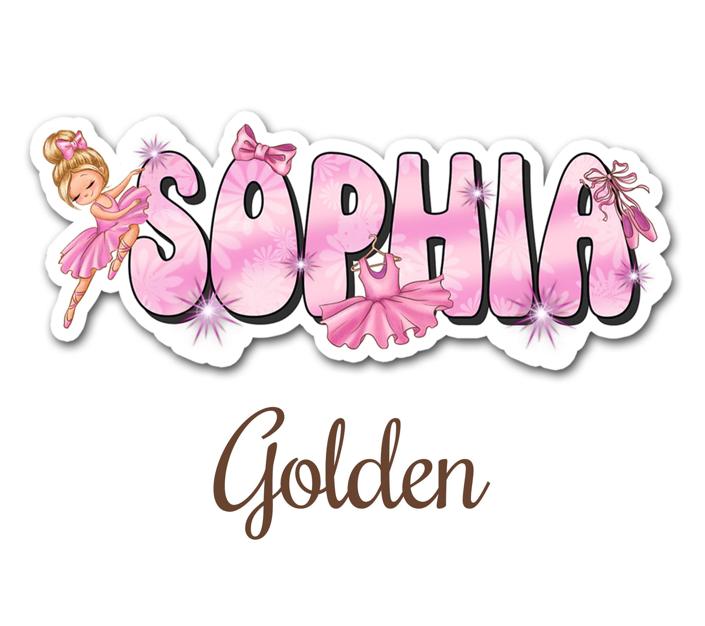 Pink Ballerina Name Sticker, Choose Your Dancer, Custom Text Sticker, Ballet Personalized Sticker, Cute Girl Dance Name Label, Tutu Sticker