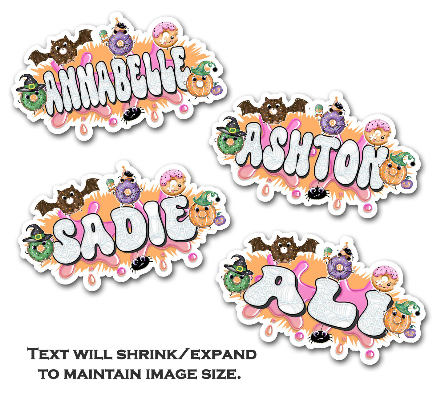 Halloween Custom Personalized Waterproof Sticker - Donuts & Halloween Theme, Cute Vinyl Decal for Candy Buckets, Treat Bags, Party Favors