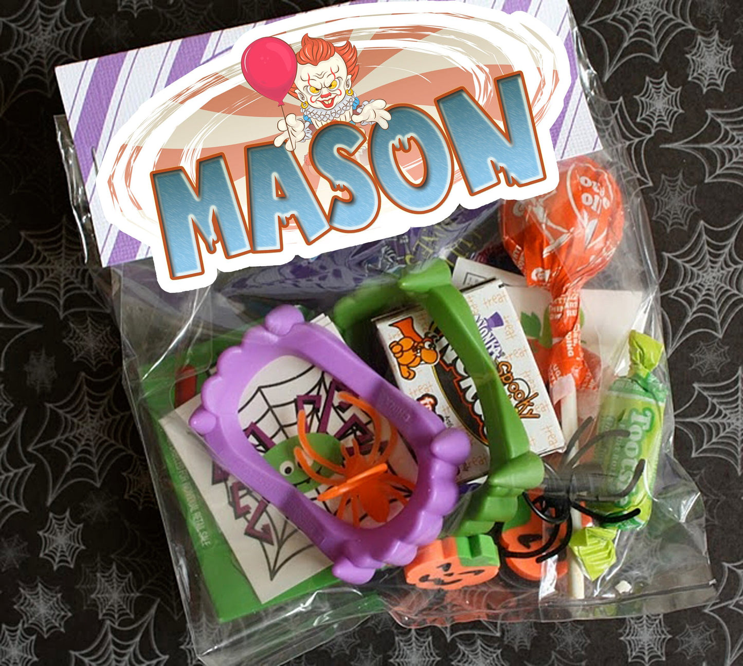 Name Sticker Horror Movie-Theme Slasher Character, Custom Text Sticker, Personalized Scary Clown Decal, Red Balloon Halloween Name Label