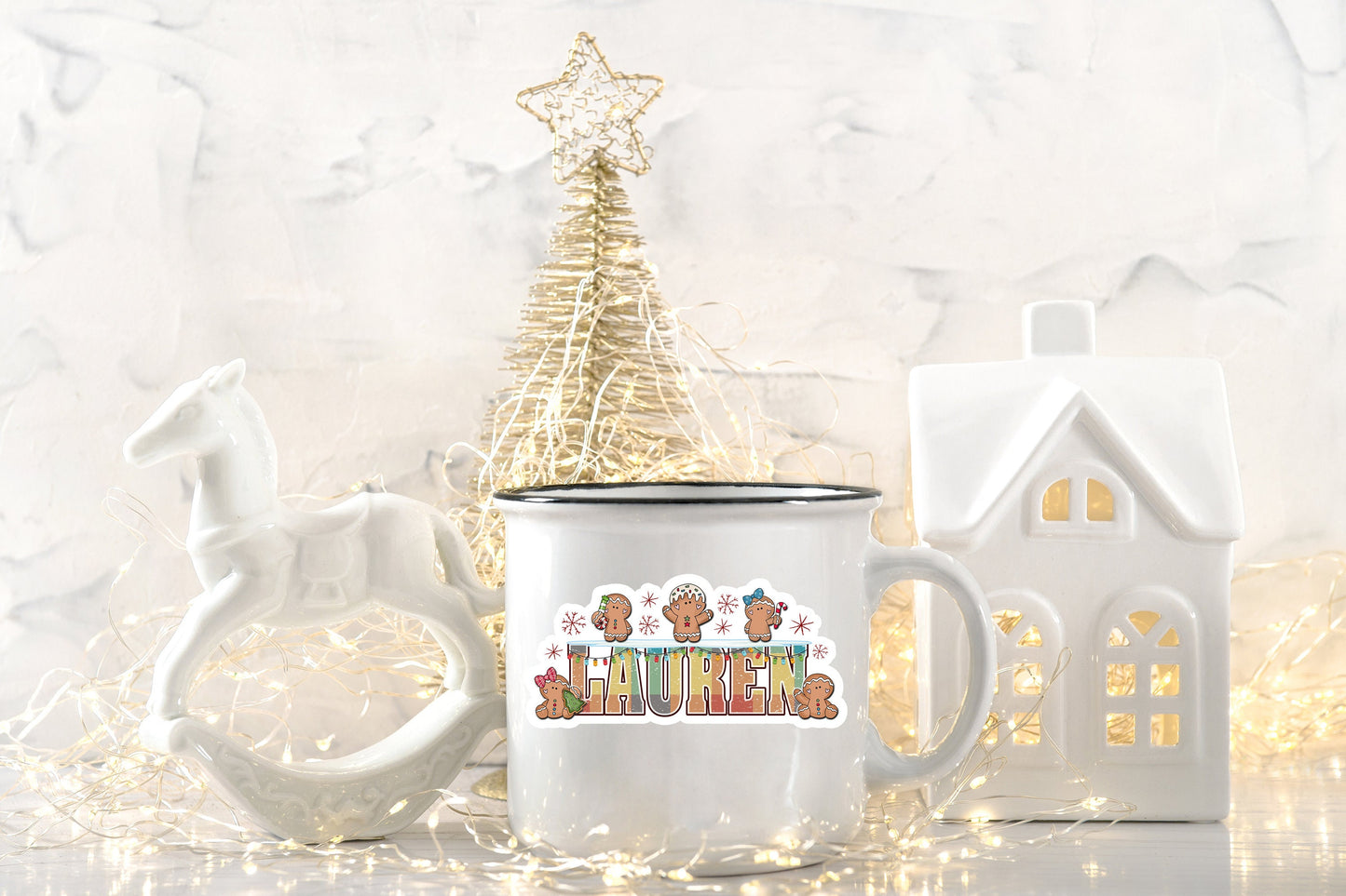 Cute Christmas Name Sticker, Custom Text  Stickers, Water Bottle Sticker, Gift Bag Tag Label, Xmas Decal, Aesetitic Holiday Gingerbread