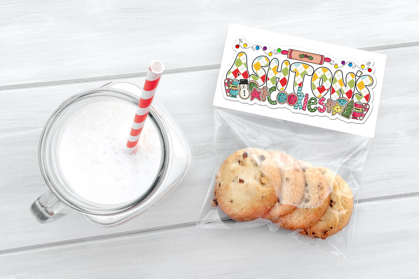 Cookie Name Label, Christmas Sticker, Custom Text Decal, Holiday Treat Tag, Vinyl Waterproof Cookie Exchange Name Decal, Cookie Gift Box Tag