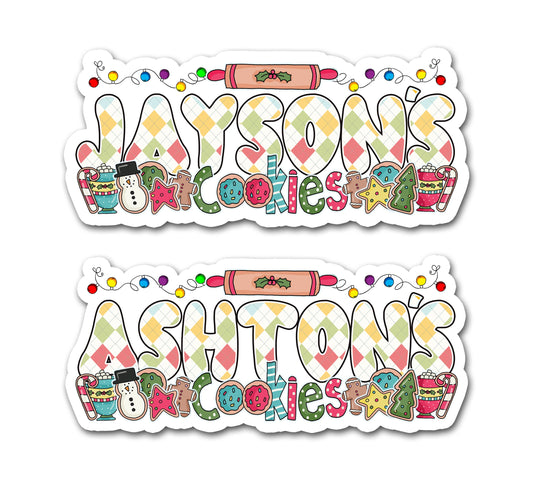 Cookie Name Label, Christmas Sticker, Custom Text Decal, Holiday Treat Tag, Vinyl Waterproof Cookie Exchange Name Decal, Cookie Gift Box Tag